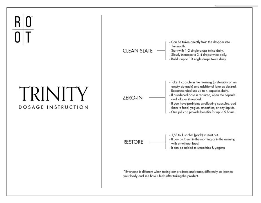 Root Trinity Pack Dosage Instructions